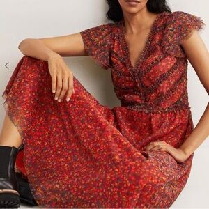 Boden V-Neck Tulle Floral Maxi Dress Size 10